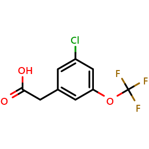 Chemical structure of 2-(3-Chloro-5-(trifluoromethoxy)phenyl)acetic acid , CAS 433938-70-6, AChemBlock AD259405
