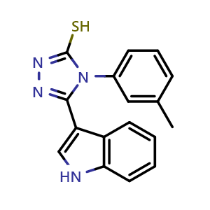 Chemical structure of 5-(1H-indol-3-yl)-4-(3-methylphenyl)-4H-1,2,4-triazole-3-thiol , CAS 438030-31-0, AChemBlock AD259408