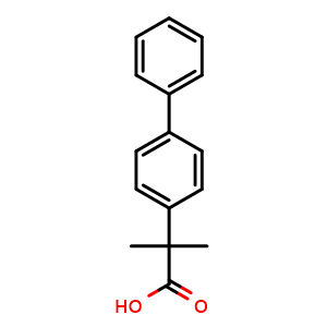 Chemical structure of 2-Methyl-2-(4-phenylphenyl)propanoic acid , CAS 48170-23-6, AChemBlock AD259429