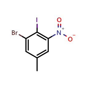 Chemical structure of 3-Bromo-4-iodo-5-nitrotoluene , CAS 500728-37-0, AChemBlock AD259437