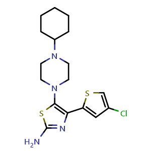 Chemical structure of 4-(4-Chlorothiophen-2-yl)-5-(4-cyclohexylpiperazin-1-yl)thiazol-2-amine , CAS 570407-42-0, AChemBlock AD259507