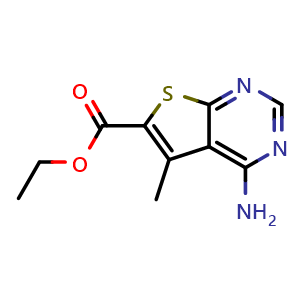 Chemical structure of Ethyl 4-amino-5-methylthieno[2,3-d]pyrimidine-6-carboxylate , CAS 60598-74-5, AChemBlock AD259550