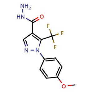 Chemical structure of 1-(4-Methoxy-phenyl)-5-trifluoromethyl-1H-pyrazole-4-carboxylicacidhydrazide , CAS 618090-93-0, AChemBlock AD259564
