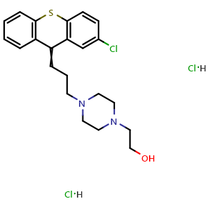 Chemical structure of 4-[3-(2-Chloro-9H-thioxanthen-9-ylidene)propyl]piperazine-1-ethanol dihydrochloride , CAS 633-59-0, AChemBlock AD259583