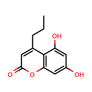 Chemical structure of 5,7-dihydroxy-4-propyl-2H-chromen-2-one , CAS 66346-59-6, AChemBlock AD259603