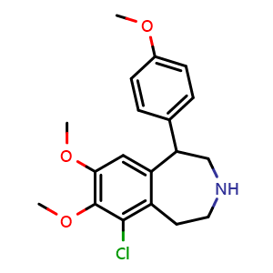 Chemical structure of 6-Chloro-2,3,4,5-tetrahydro-7,8-dimethoxy-1-(4-methoxyphenyl)-1H-3-benzazepine , CAS 67287-53-0, AChemBlock AD259614