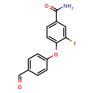 Chemical structure of 3-fluoro-4-(4-formylphenoxy)benzamide , CAS 676494-56-7, AChemBlock AD259618