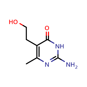 Chemical structure of 2-amino-5-(2-hydroxyethyl)-6-methylpyrimidin-4(3H)-one , CAS 6940-45-0, AChemBlock AD259631