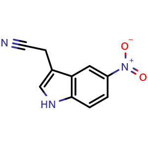 Chemical structure of 2-(5-nitro-1H-indol-3-yl)acetonitrile , CAS 6952-13-2, AChemBlock AD259635