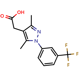 Chemical structure of 2-{3,5-Dimethyl-1-[3-(trifluoromethyl)phenyl]-1H-pyrazol-4-yl}acetic acid , CAS 70597-87-4, AChemBlock AD259648