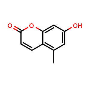 Chemical structure of 7-hydroxy-5-methyl-2H-chromen-2-one , CAS 7249-26-5, AChemBlock AD259663
