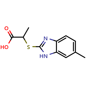 Chemical structure of 2-((6-Methyl-1H-benzo[d]imidazol-2-yl)thio)propanoic acid , CAS 728035-45-8, AChemBlock AD259667