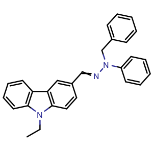 Chemical structure of 3-((2-benzyl-2-phenylhydrazineylidene)methyl)-9-ethyl-9H-carbazole , CAS 75238-79-8, AChemBlock AD259690