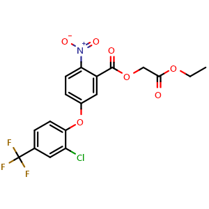 Chemical structure of 2-ethoxy-2-oxoethyl 5-(2-chloro-4-(trifluoromethyl)phenoxy)-2-nitrobenzoate , CAS 77501-90-7, AChemBlock AD259717