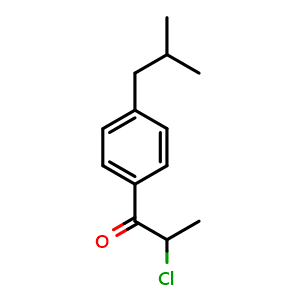 Chemical structure of 2-chloro-1-(4-isobutylphenyl)propan-1-one , CAS 80336-66-9, AChemBlock AD259735