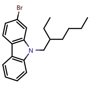 Chemical structure of 2-bromo-9-(2-ethylhexyl)-9H-carbazole , CAS 856422-39-4, AChemBlock AD259777