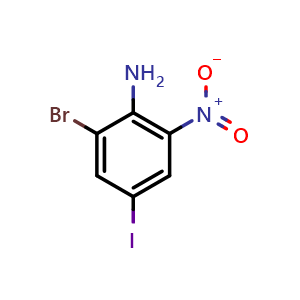 Chemical structure of 2-Bromo-4-iodo-6-nitro-phenylamine , CAS 873980-29-1, AChemBlock AD259797