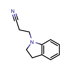 Chemical structure of 2,3-Dihydro-1H-Indole-1-propanenitrile , CAS 91349-96-1, AChemBlock AD259856