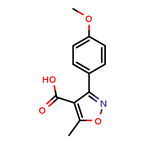 Chemical structure of 3-(4-methoxyphenyl)-5-methylisoxazole-4-carboxylic acid , CAS 93041-45-3, AChemBlock AD259886