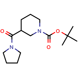 Chemical structure of tert-Butyl 3-(pyrrolidine-1-carbonyl)piperidine-1-carboxylate , CAS 937724-78-2, AChemBlock AD259896
