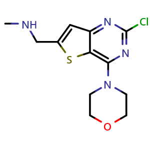 Chemical structure of 1-(2-Chloro-4-morpholinothieno[3,2-d]pyrimidin-6-yl)-N-methylmethanamine , CAS 955979-15-4, AChemBlock AD259922