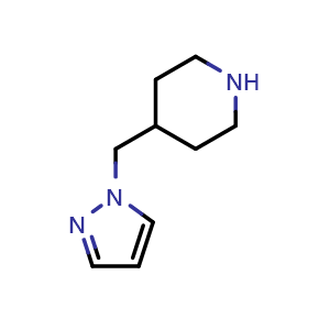 Chemical structure of 4-(1H-pyrazol-1-ylmethyl)piperidine , CAS 956075-57-3, AChemBlock AD259923