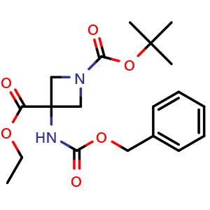 Chemical structure of 1-(tert-Butyl) 3-ethyl 3-(((benzyloxy)carbonyl)amino)azetidine-1,3-dicarboxylate , CAS 1011479-73-4, AChemBlock AD259942