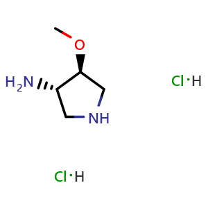 Chemical structure of trans-4-Methoxypyrrolidin-3-amine dihydrochloride , CAS 114214-23-2, AChemBlock AD259957