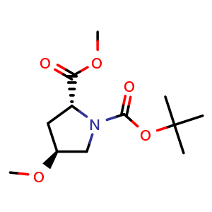 Chemical structure of Methyl (2R,4S)-1-Boc-4-methoxypyrrolidine-2-carboxylate , CAS 1147107-21-8, AChemBlock AD259959
