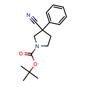 Chemical structure of 1-Boc-3-phenylpyrrolidine-3-carbonitrile , CAS 1211538-83-8, AChemBlock AD259976