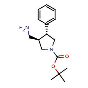 Chemical structure of [(3R,4R)-1-Boc-4-phenylpyrrolidin-3-yl]methanamine , CAS 1260596-93-7, AChemBlock AD259982