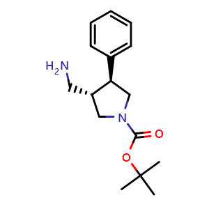 Chemical structure of [(3S,4S)-1-Boc-4-phenylpyrrolidin-3-yl]methanamine , CAS 1260611-72-0, AChemBlock AD259983