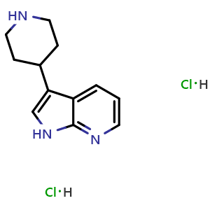 Chemical structure of 3-(Piperidin-4-yl)-1H-pyrrolo[2,3-b]pyridine dihydrochloride , CAS 1311254-52-0, AChemBlock AD259988
