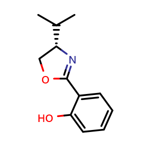 Chemical structure of (S)-2-(4-Isopropyl-4,5-dihydrooxazol-2-yl)phenol , CAS 131380-91-1, AChemBlock AD259989