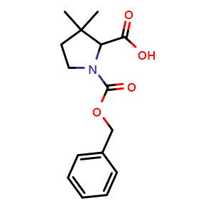 Chemical structure of 1-((Benzyloxy)carbonyl)-3,3-dimethylpyrrolidine-2-carboxylic acid , CAS 1374652-83-1, AChemBlock AD260002