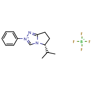 Chemical structure of (R)-5-Isopropyl-2-phenyl-6,7-dihydro-5H-pyrrolo[2,1-c][1,2,4]triazol-2-ium tetrafluoroborate , CAS 1448816-59-8, AChemBlock AD260014