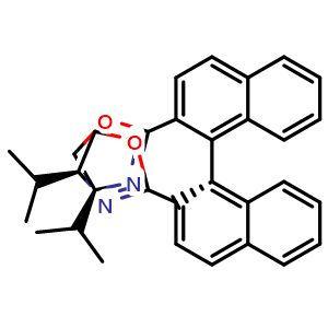 Chemical structure of (R)-2,2'-Bis((S)-4-isopropyl-4,5-dihydrooxazol-2-yl)-1,1'-binaphthalene , CAS 155418-82-9, AChemBlock AD260023