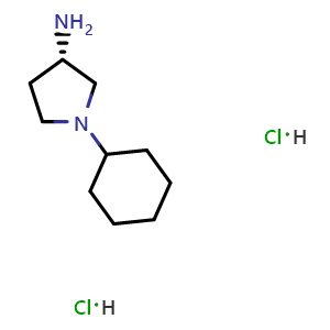 Chemical structure of (S)-3-Amino-1-cyclohexylpyrrolidine dihydrochloride , CAS 169532-93-8, AChemBlock AD260040