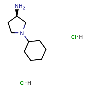 Chemical structure of (R)-3-Amino-1-cyclohexylpyrrolidine dihydrochloride , CAS 169532-94-9, AChemBlock AD260041