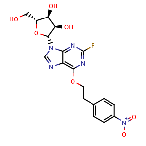 Chemical structure of 2-Fluoro-6-O-[2-(4-nitrophe nyl)ethyl]inosine , CAS 171284-49-4, AChemBlock AD260043