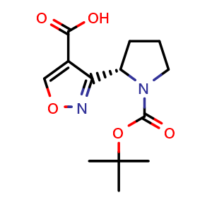 Chemical structure of (S)-3-(1-Boc-2-pyrrolidinyl)isoxazole-4-carboxylic Acid , CAS 1892520-56-7, AChemBlock AD260060