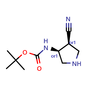 Chemical structure of cis-4-(Boc-amino)pyrrolidine-3-carbonitrile , CAS 1902957-11-2, AChemBlock AD260063