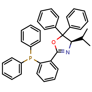 Chemical structure of (R)-2-(2-(Diphenylphosphanyl)phenyl)-4-isopropyl-5,5-diphenyl-4,5-dihydrooxazole , CAS 1904575-43-4, AChemBlock AD260064