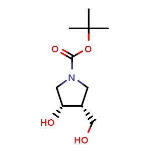 Chemical structure of (3S,4R)-1-Boc-4-(hydroxymethyl)pyrrolidin-3-ol , CAS 1932246-33-7, AChemBlock AD260065