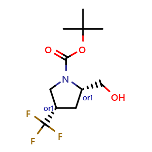 Chemical structure of cis-1-Boc-2-(hydroxymethyl)-4-(trifluoromethyl)pyrrolidine , CAS 2061951-88-8, AChemBlock AD260079