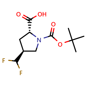 Chemical structure of (2R,4S)-1-Boc-4-(difluoromethyl)pyrrolidine-2-carboxylic Acid , CAS 2301881-92-3, AChemBlock AD260108
