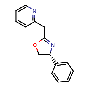Chemical structure of (R)-4-Phenyl-2-(pyridin-2-ylmethyl)-4,5-dihydrooxazole , CAS 233256-44-5, AChemBlock AD260109
