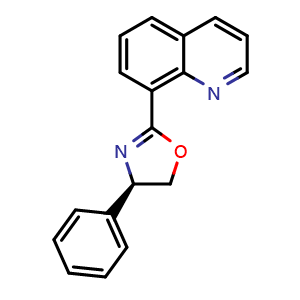 Chemical structure of (R)-4-Phenyl-2-(quinolin-8-yl)-4,5-dihydrooxazole , CAS 233256-45-6, AChemBlock AD260110