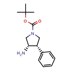 Chemical structure of (3S,4S)-1-Boc-4-phenylpyrrolidin-3-amine , CAS 2351053-62-6, AChemBlock AD260111