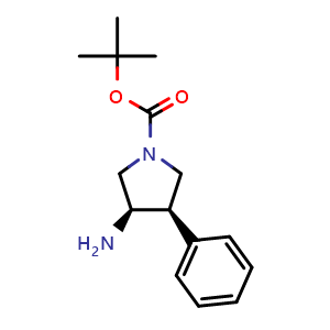 Chemical structure of (3R,4R)-1-Boc-4-phenylpyrrolidin-3-amine , CAS 2361926-15-8, AChemBlock AD260112